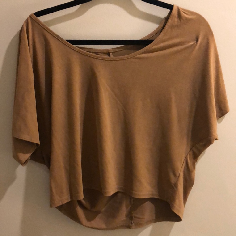Shade short sleeved suede crop top